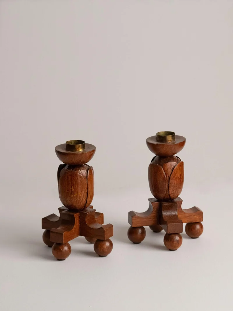 Hand-Carved Wooden Tulip Candleholders