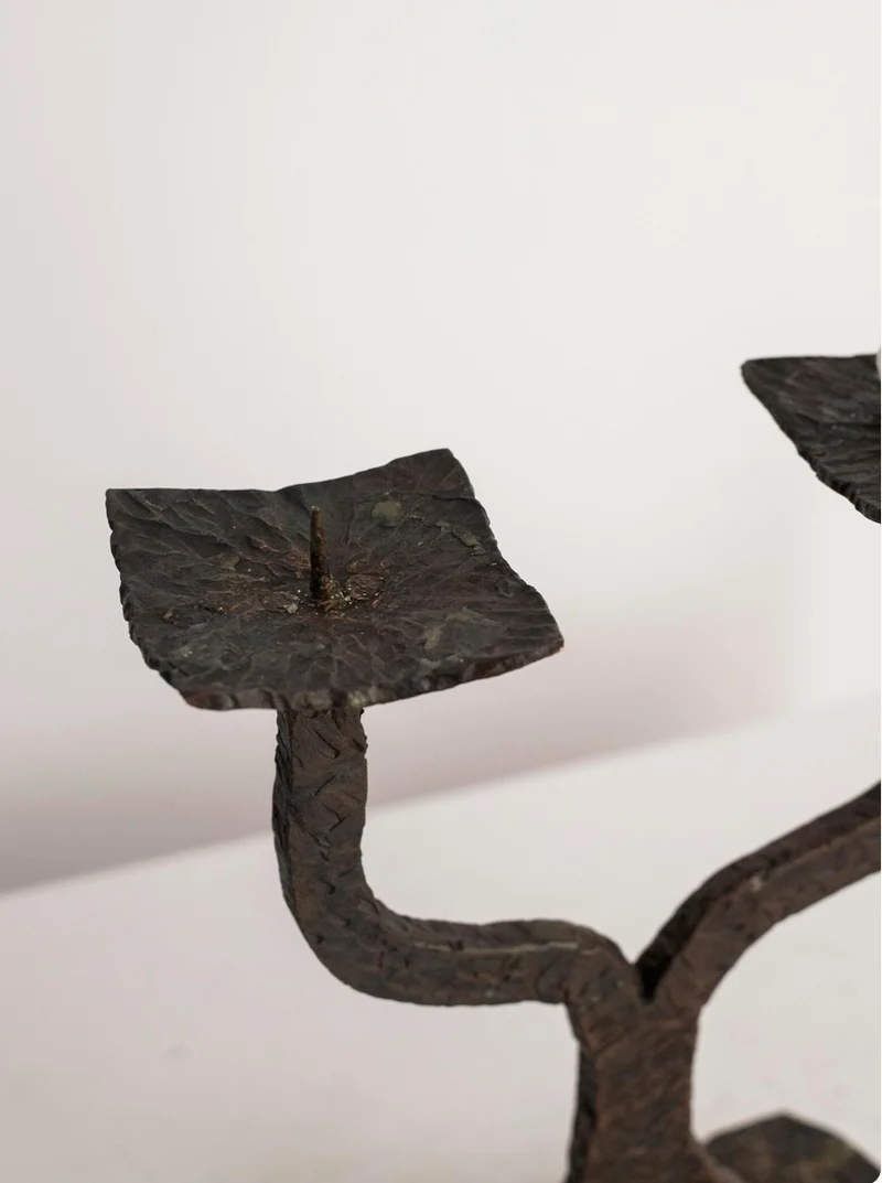 Heavy Cast Bronze Candelabra, Brutalist Organic Metalwork (c. 1960s)
