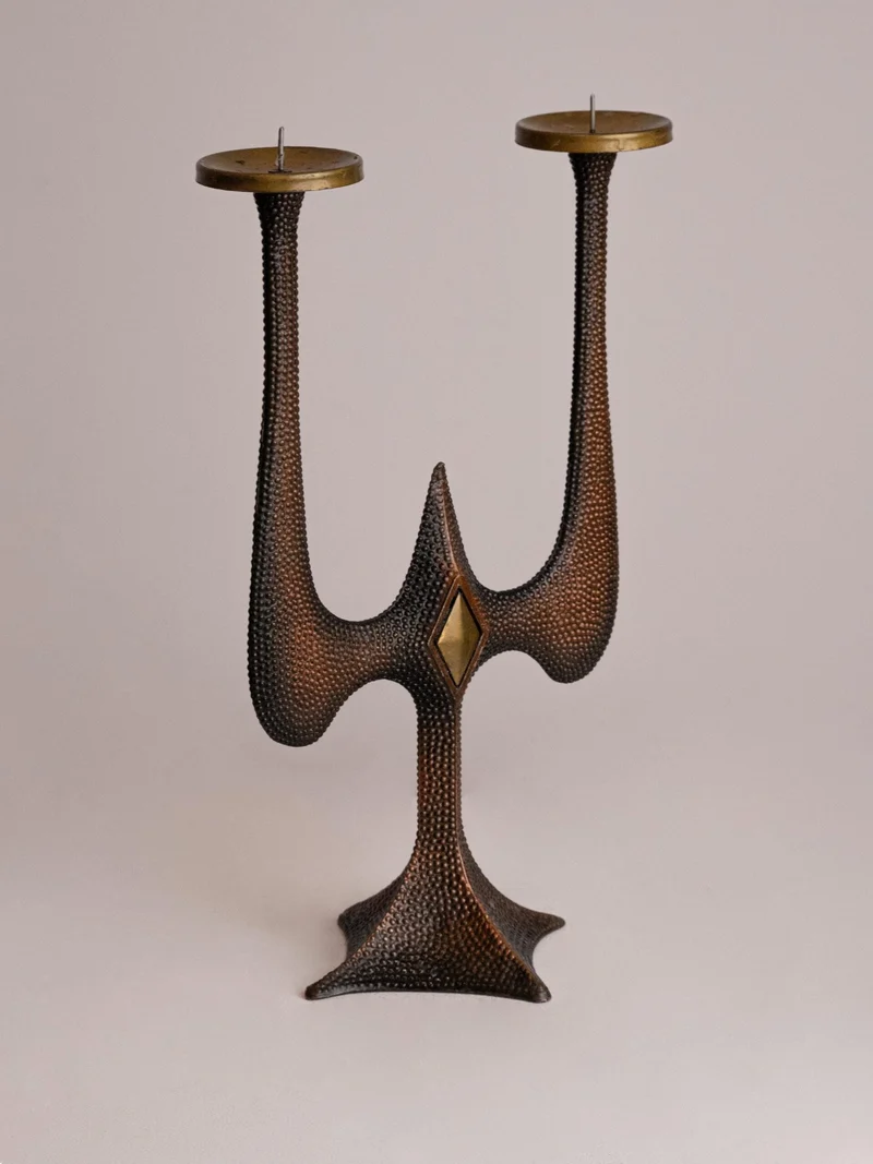 Brutalist Candle Holder, Mid Century Modern 1960s