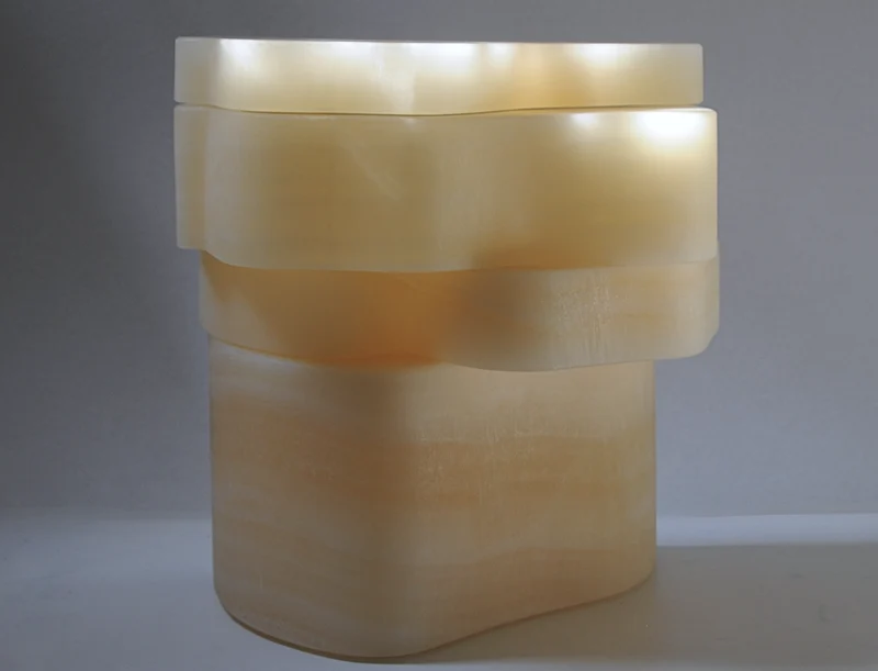 White Moth Nightstand / Side Table in White Onyx Marble