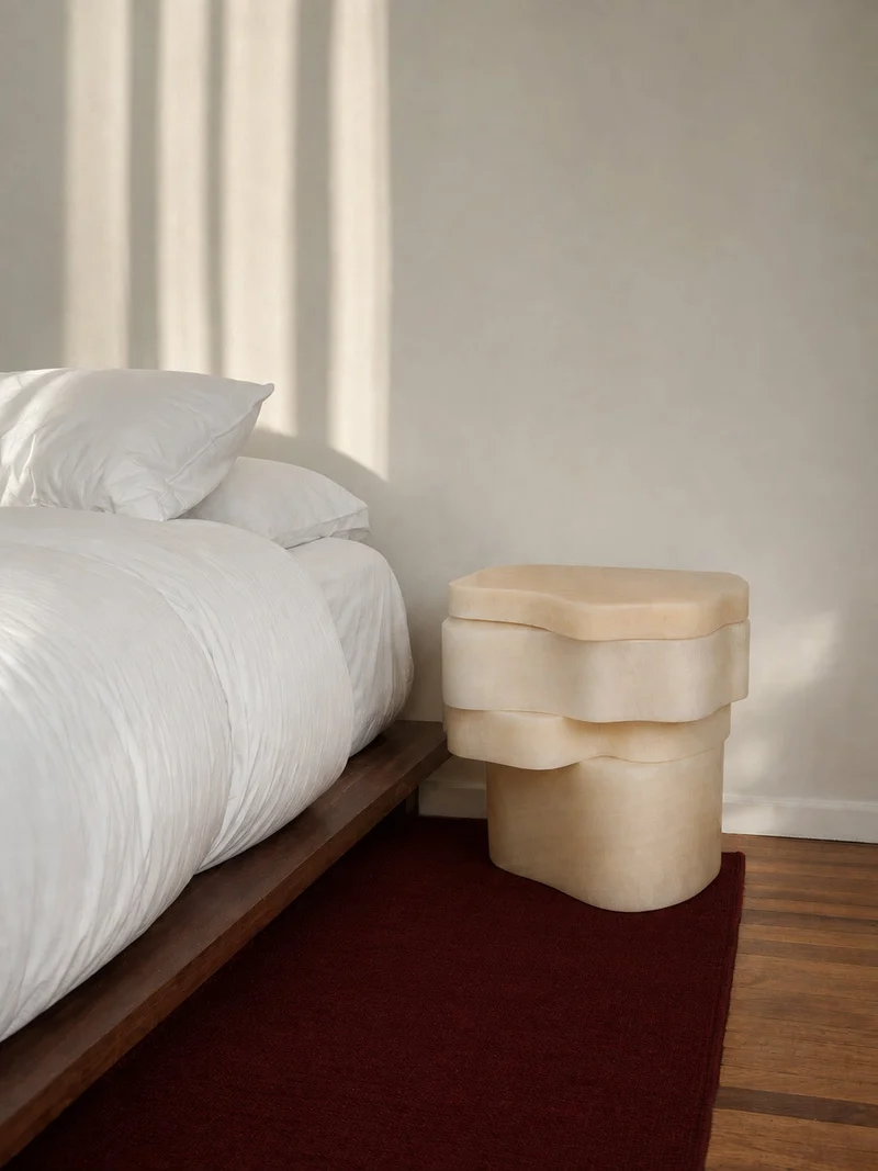 White Moth Nightstand Set in White Onyx Marble