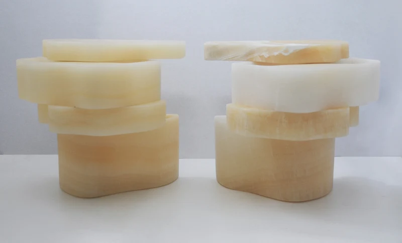 White Moth Nightstand Set in White Onyx Marble