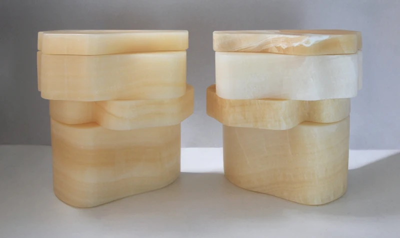 White Moth Nightstand Set in White Onyx Marble