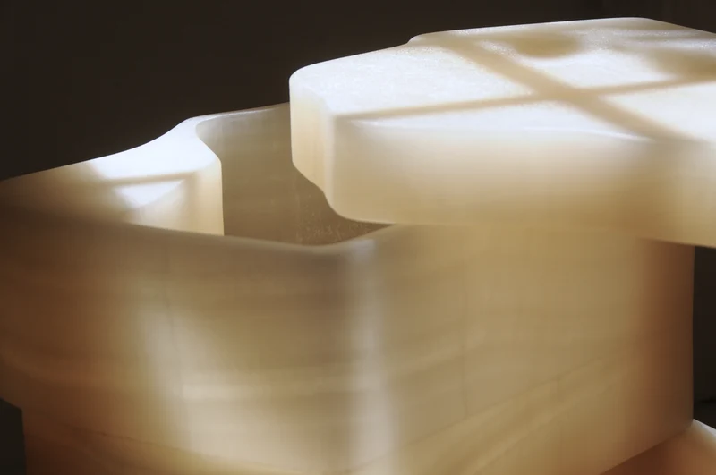 White Moth Nightstand Set in White Onyx Marble