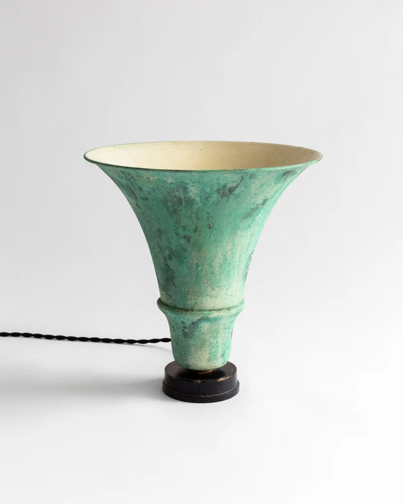 Vintage Art Deco Uplighter with Verdigris Patina, 1930s Brass Table Lamp