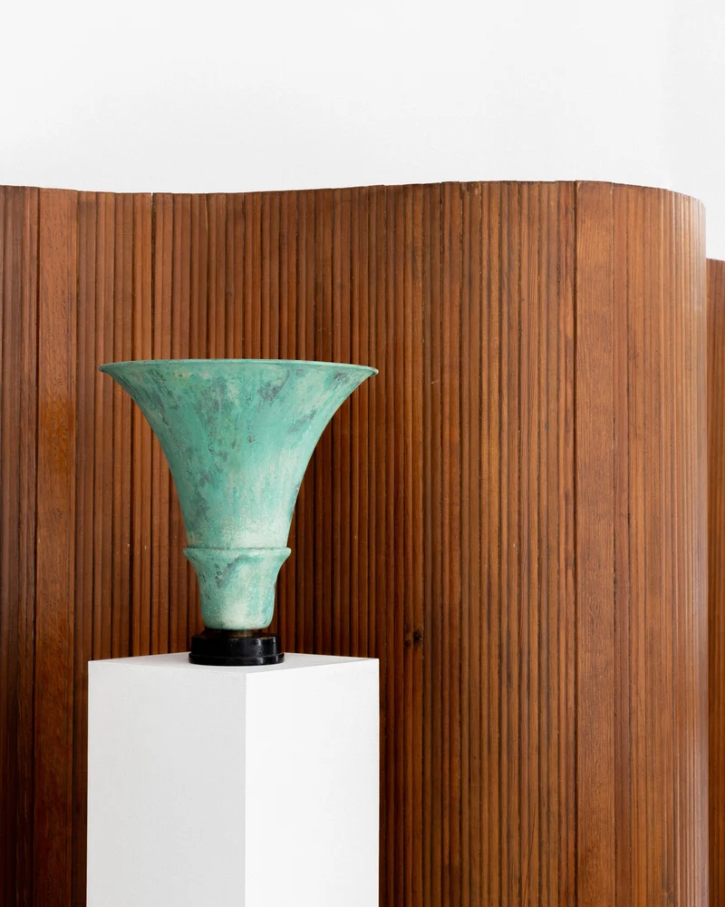 Vintage Art Deco Uplighter with Verdigris Patina, 1930s Brass Table Lamp