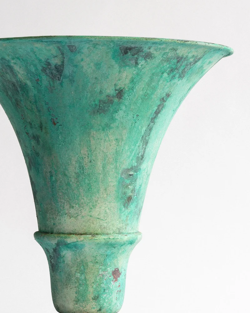 Vintage Art Deco Uplighter with Verdigris Patina, 1930s Brass Table Lamp