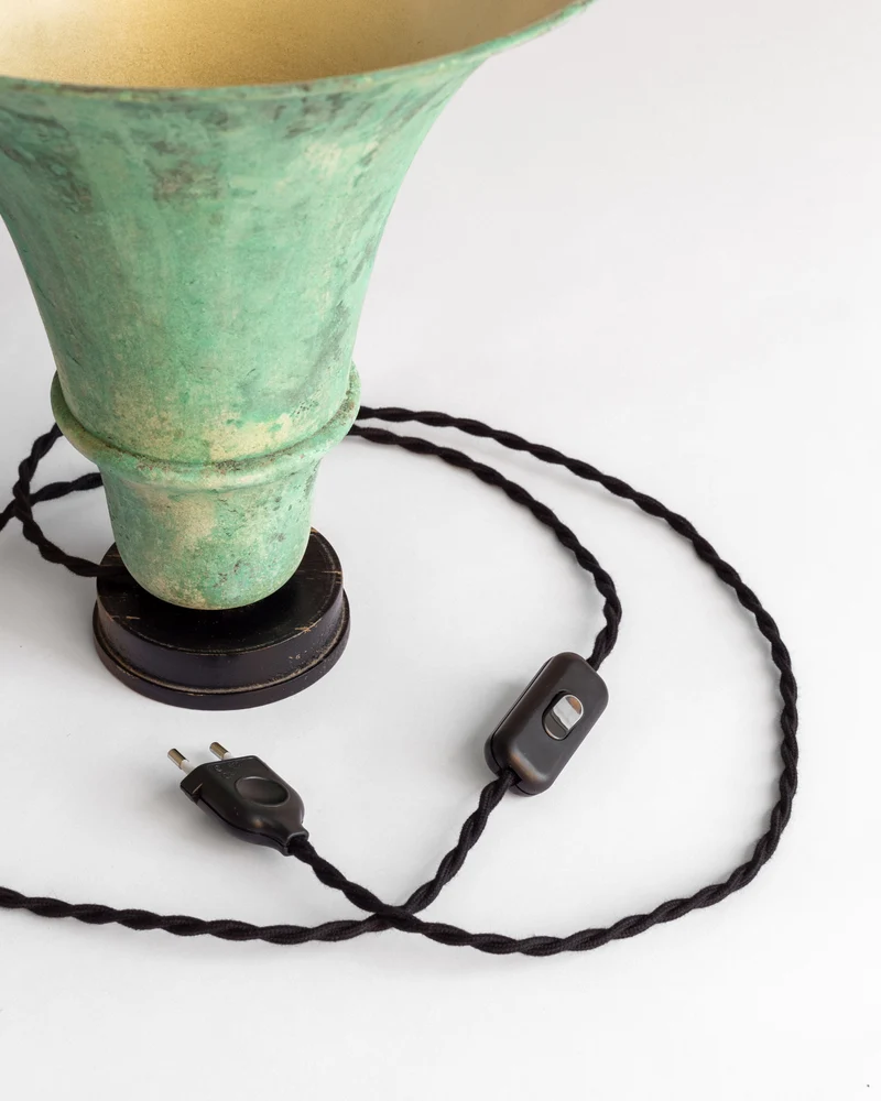 Vintage Art Deco Uplighter with Verdigris Patina, 1930s Brass Table Lamp