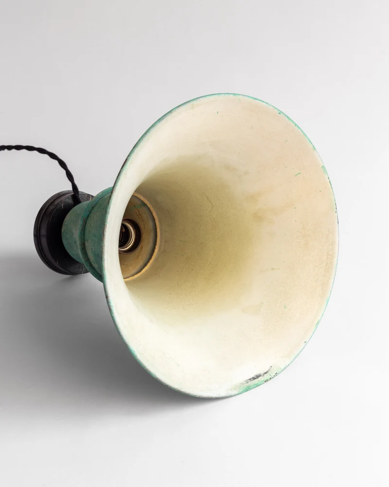 Vintage Art Deco Uplighter with Verdigris Patina, 1930s Brass Table Lamp