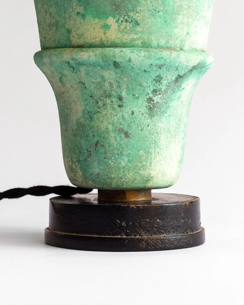 Vintage Art Deco Uplighter with Verdigris Patina, 1930s Brass Table Lamp