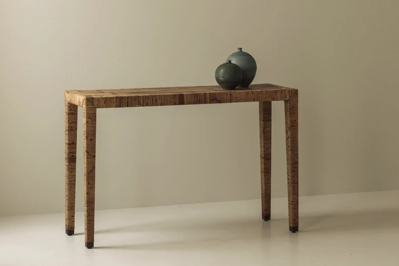 Exceptional French Rattan Wrapped Console Table, 1970s