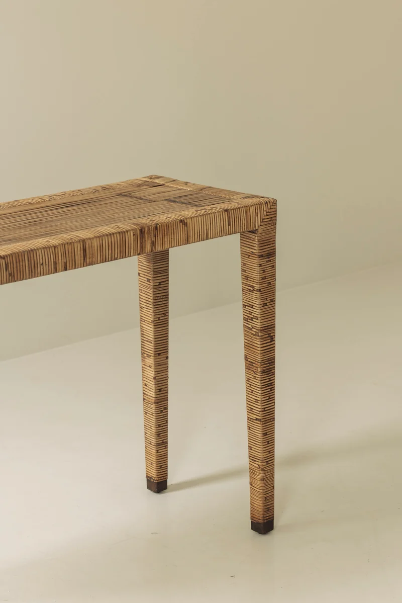 Exceptional French Rattan Wrapped Console Table, 1970s