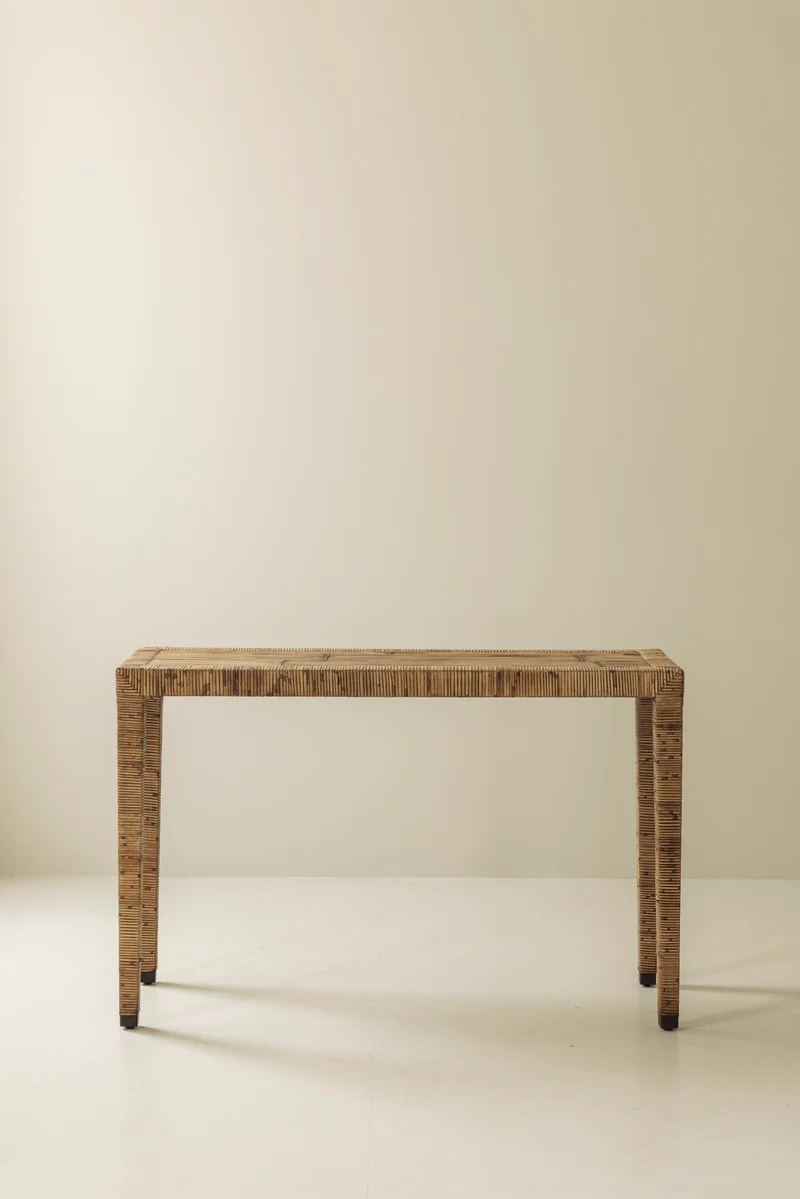 Exceptional French Rattan Wrapped Console Table, 1970s
