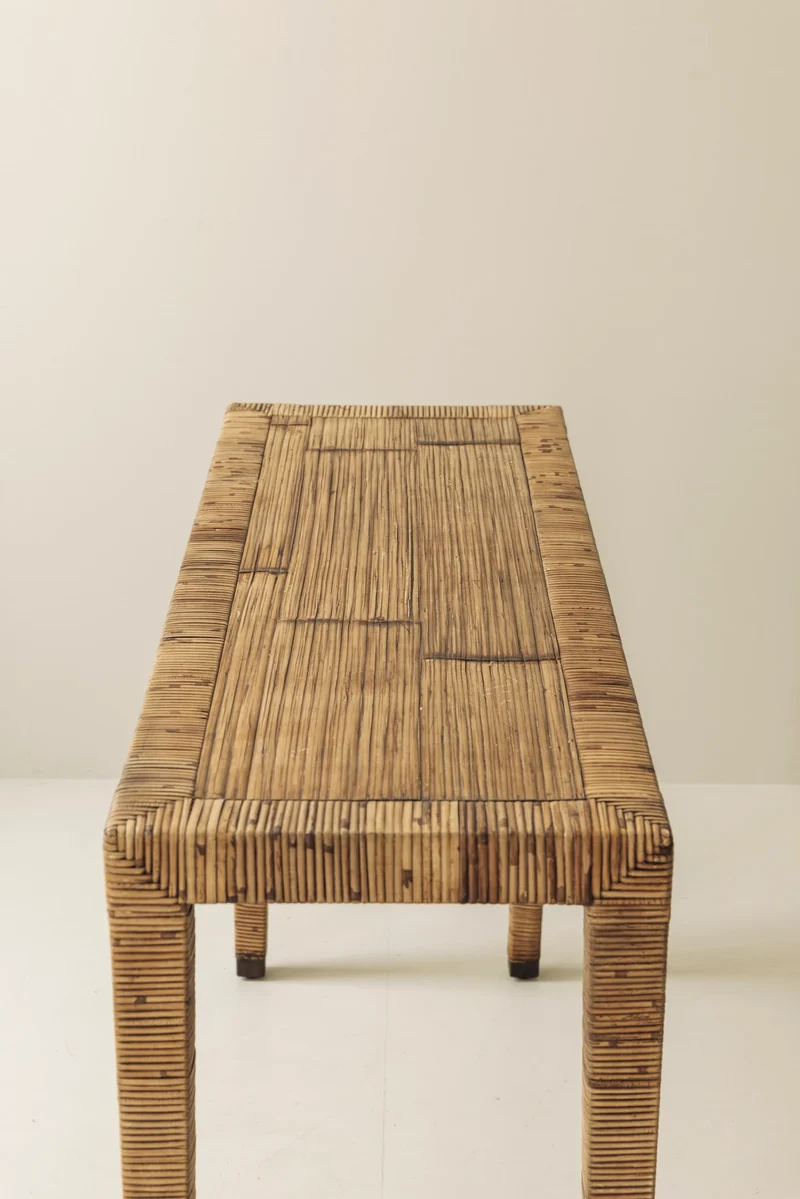 Exceptional French Rattan Wrapped Console Table, 1970s