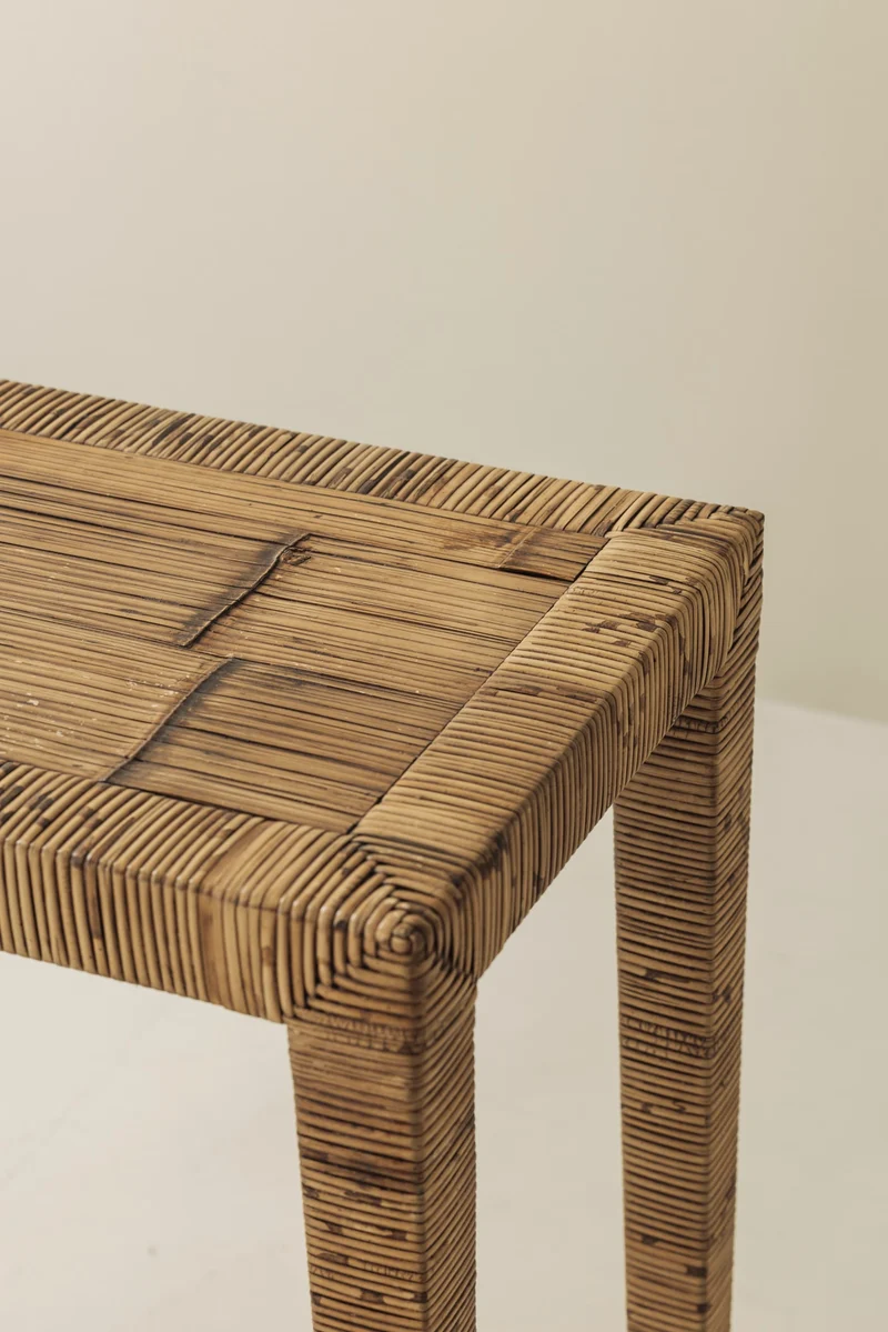 Exceptional French Rattan Wrapped Console Table, 1970s