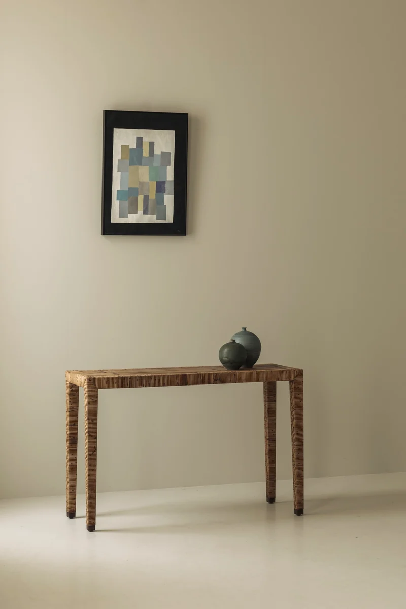 Exceptional French Rattan Wrapped Console Table, 1970s