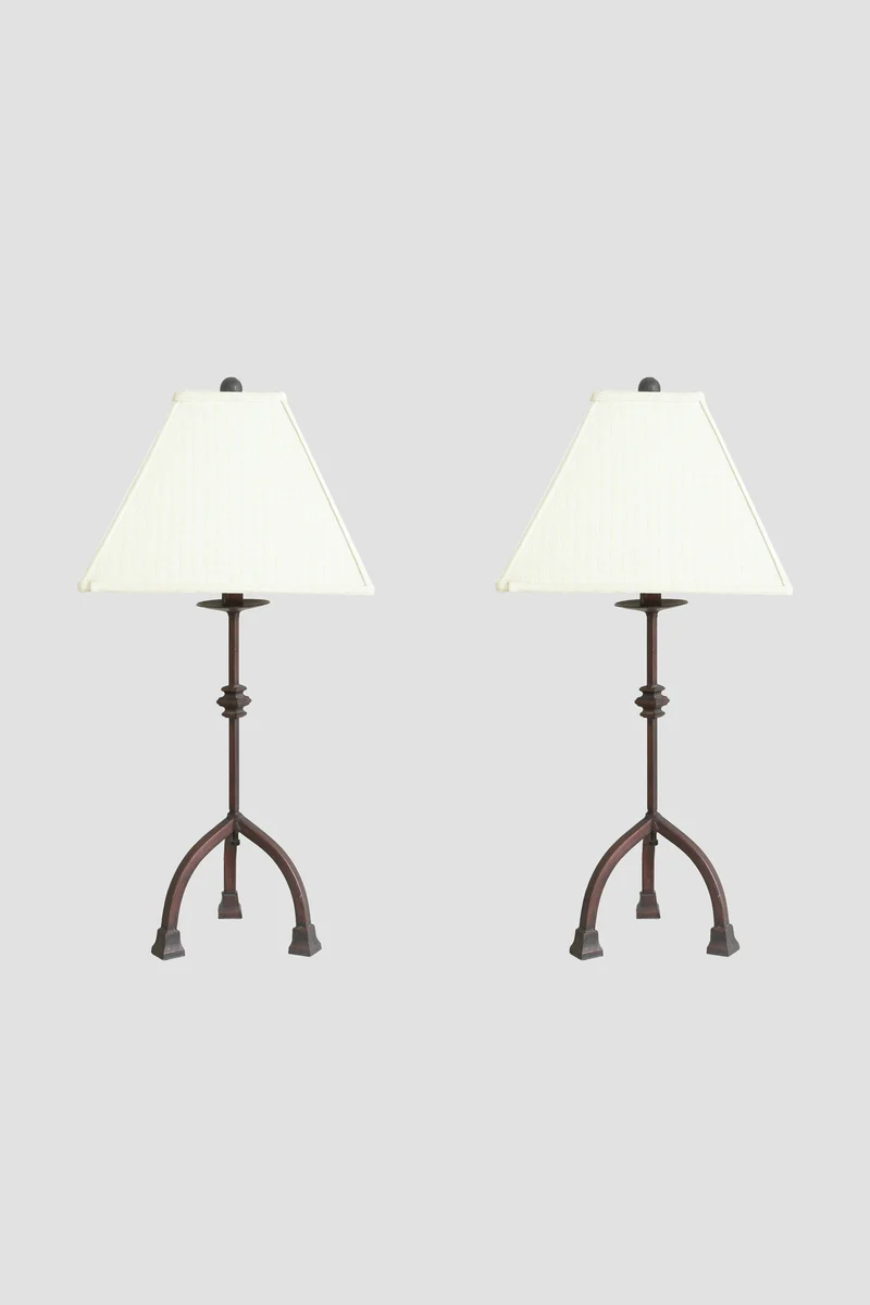 Vintage Sculptural Tripod Linen Table Lamp Set