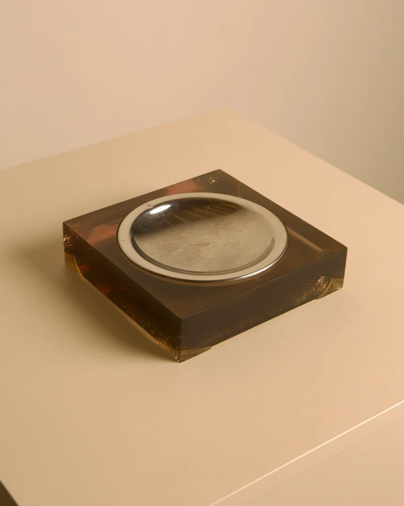Italian Square Metal and Resin Catchall Dish, 1960s