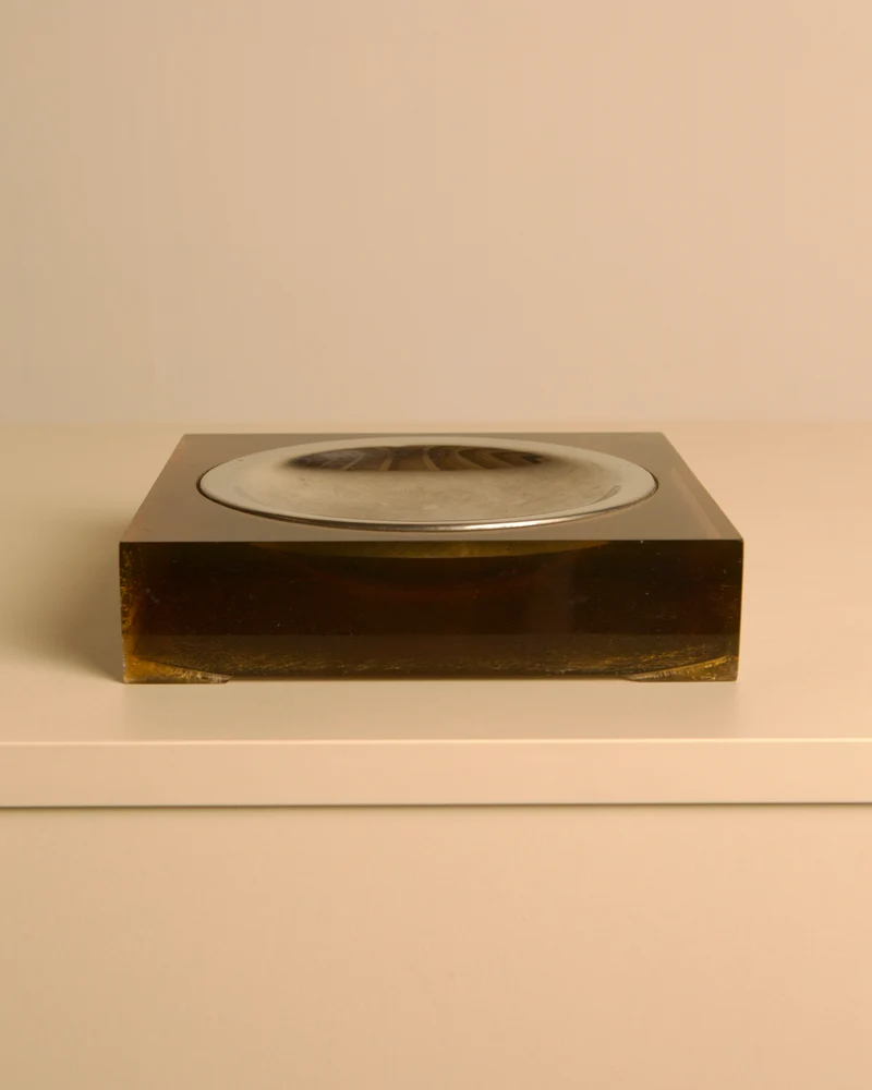 Italian Square Metal and Resin Catchall Dish, 1960s