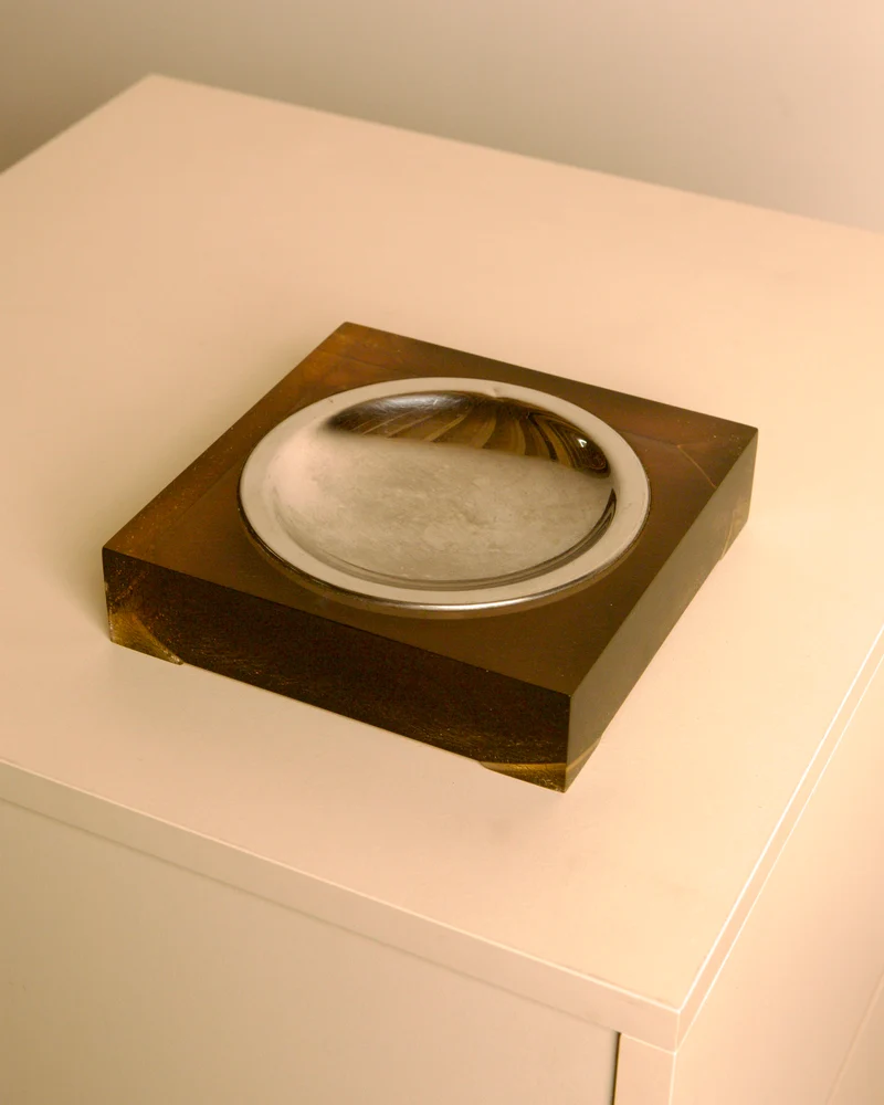 Italian Square Metal and Resin Catchall Dish, 1960s
