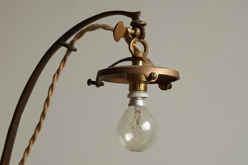 Vintage Art Nouveau Table Lamp in Sand Cast Brass and Etched Glass 1920s