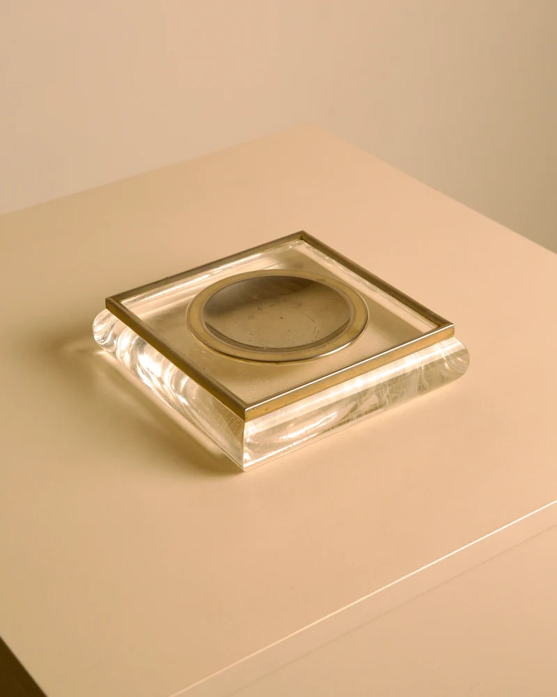Italian Square Plexiglas and Metal Catch-all tray, 1960s