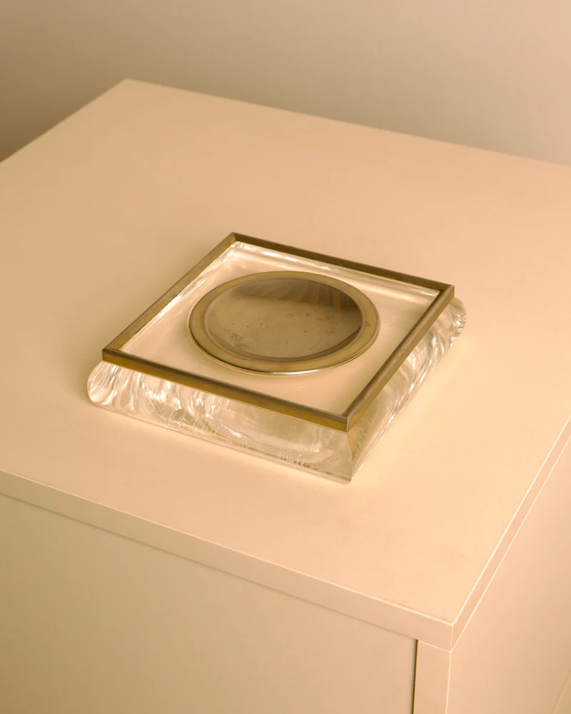 Italian Square Plexiglas and Metal Catch-all tray, 1960s