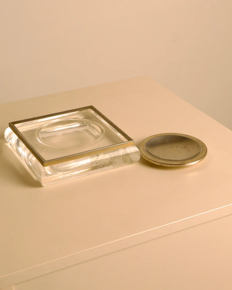 Italian Square Plexiglas and Metal Catch-all tray, 1960s