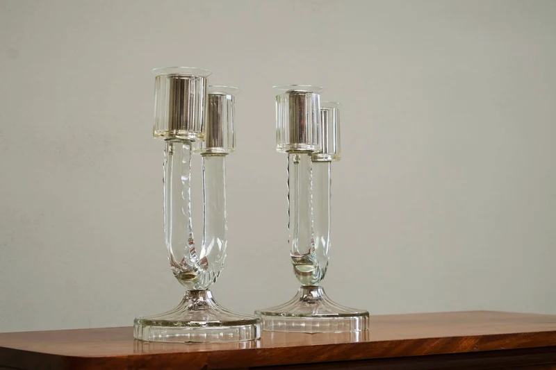 Wonderful Pair of Crystal Art Deco Candle Holders, France 1930s