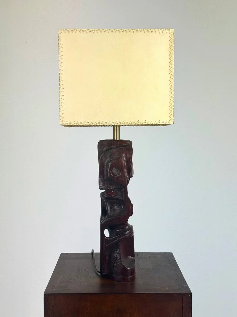 Vintage Hand-carved Wooden Sculptural Table Lamp by Gianni Pinna