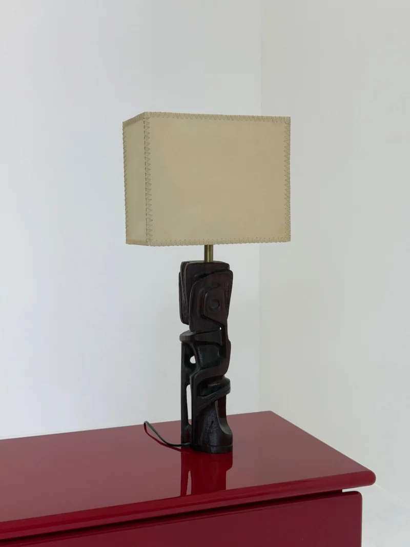 Vintage Hand-carved Wooden Sculptural Table Lamp by Gianni Pinna