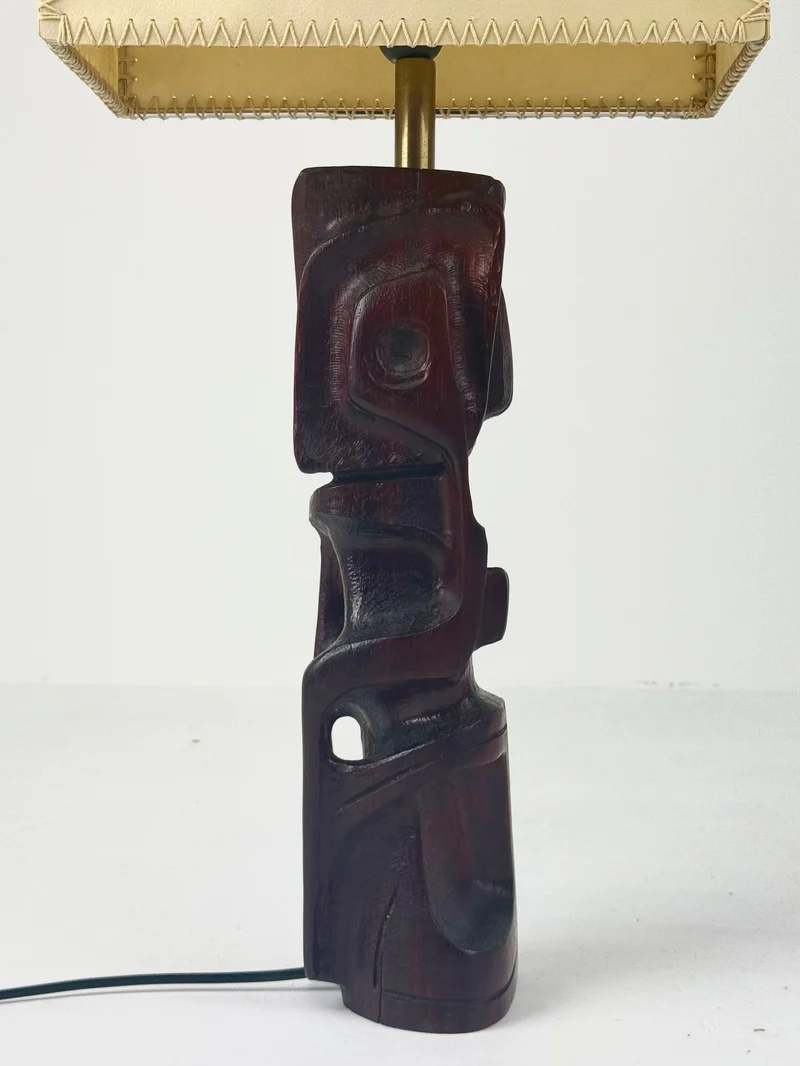 Vintage Hand-carved Wooden Sculptural Table Lamp by Gianni Pinna