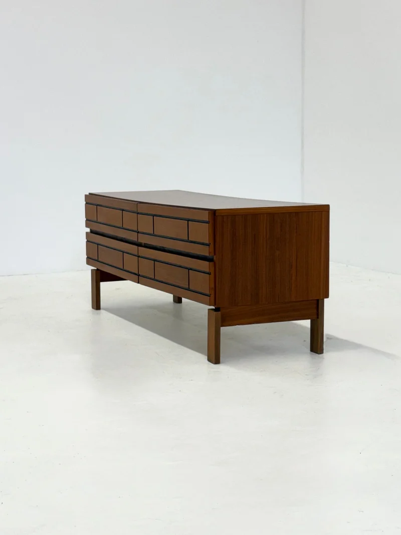 Low Italian Wooden Sideboard with Graphic Black Lines