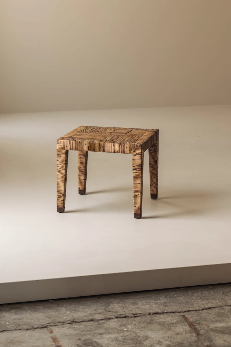 Exceptional French Rattan Wrapped Side Tables, 1970s — Pair
