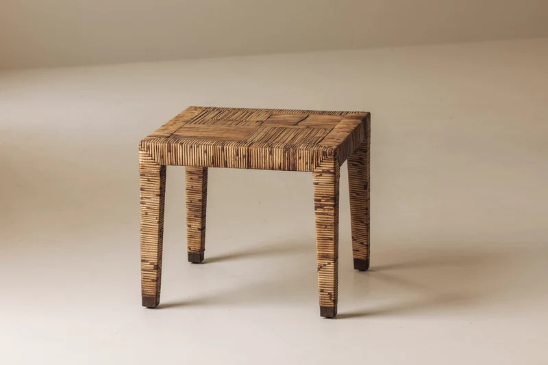 Exceptional French Rattan Wrapped Side Tables, 1970s — Pair