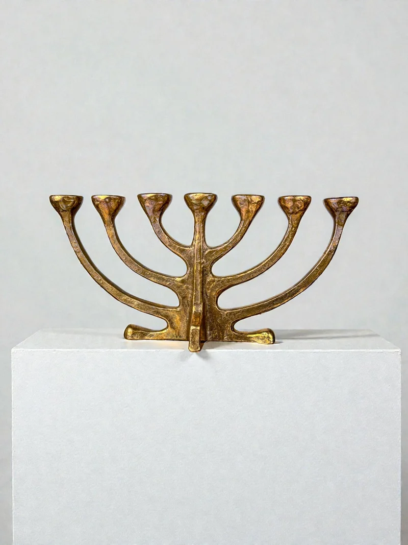 Brutalist Michael Harjes Menorah Candelabra in Bronze, Germany, 1960's
