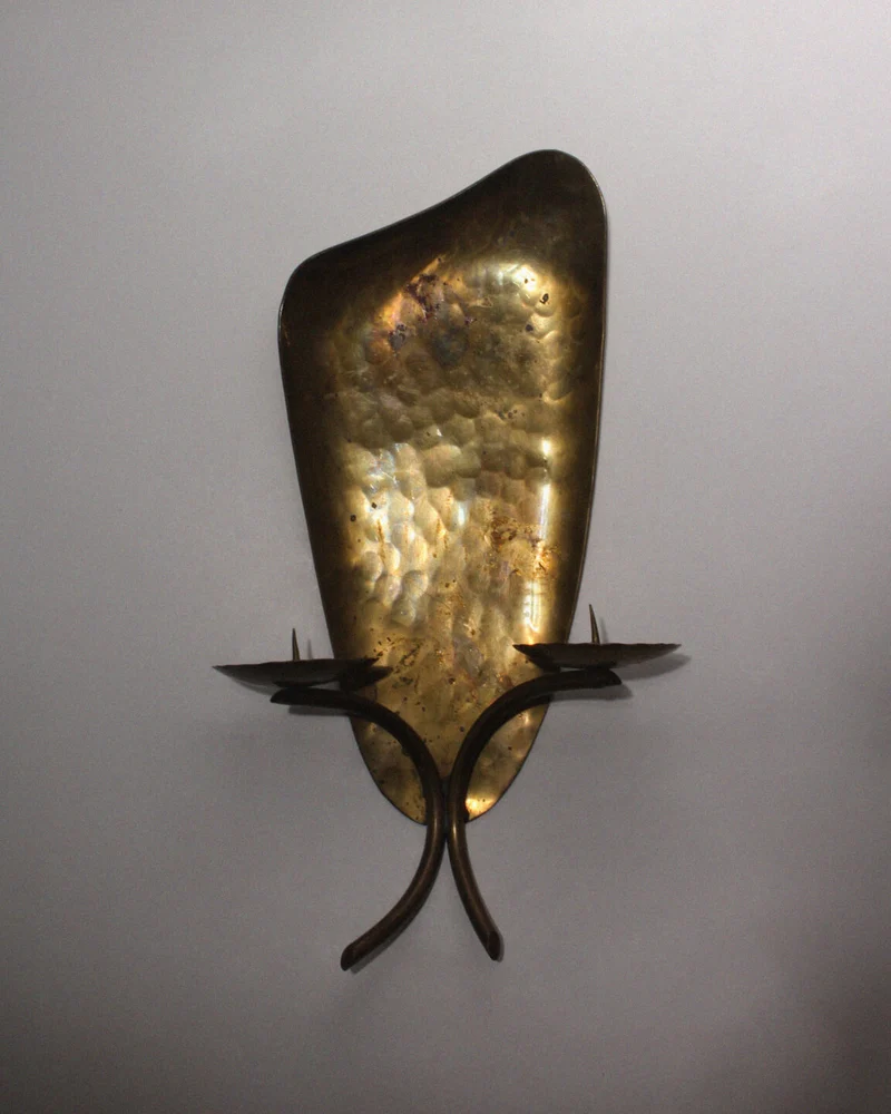 L.F. Funk Hand Hammered Brass Wall Candle Sconce, Neuruppin, Germany