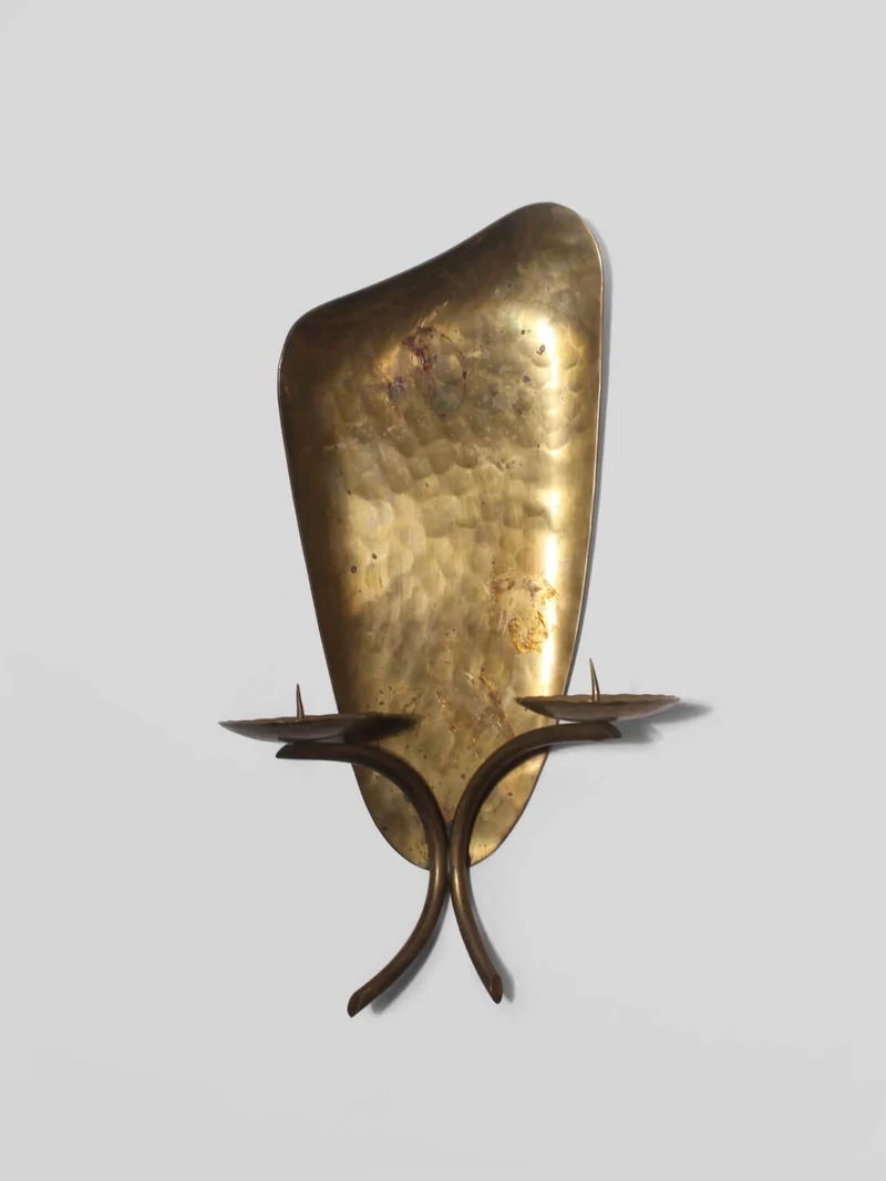 L.F. Funk Hand Hammered Brass Wall Candle Sconce, Neuruppin, Germany