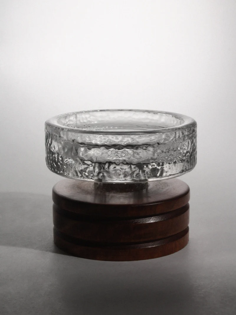 Harry N. Boström Crystal Glass And Wood Candle Holder, For BO Ström, 1960s