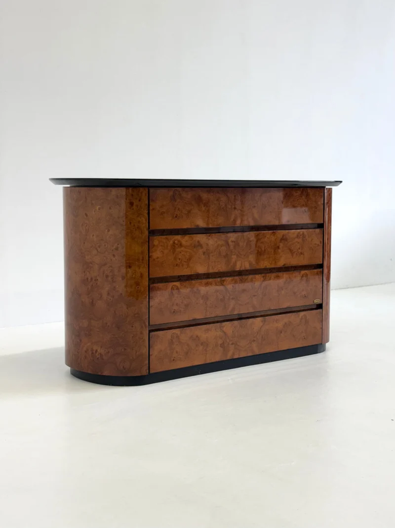 Vintage Voltan Chest of Drawers in Lacquered Burl Wood