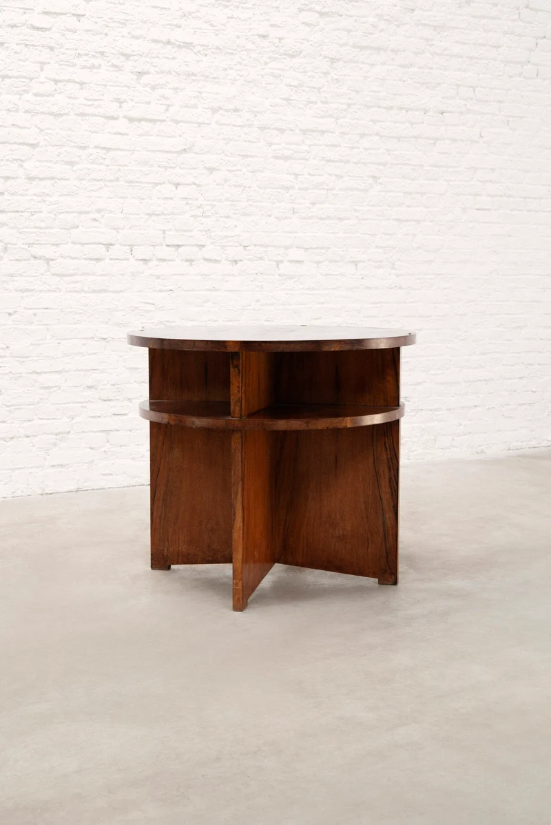 French Modernist Circular Coffee Table with Integrated Shelving, c. 1935