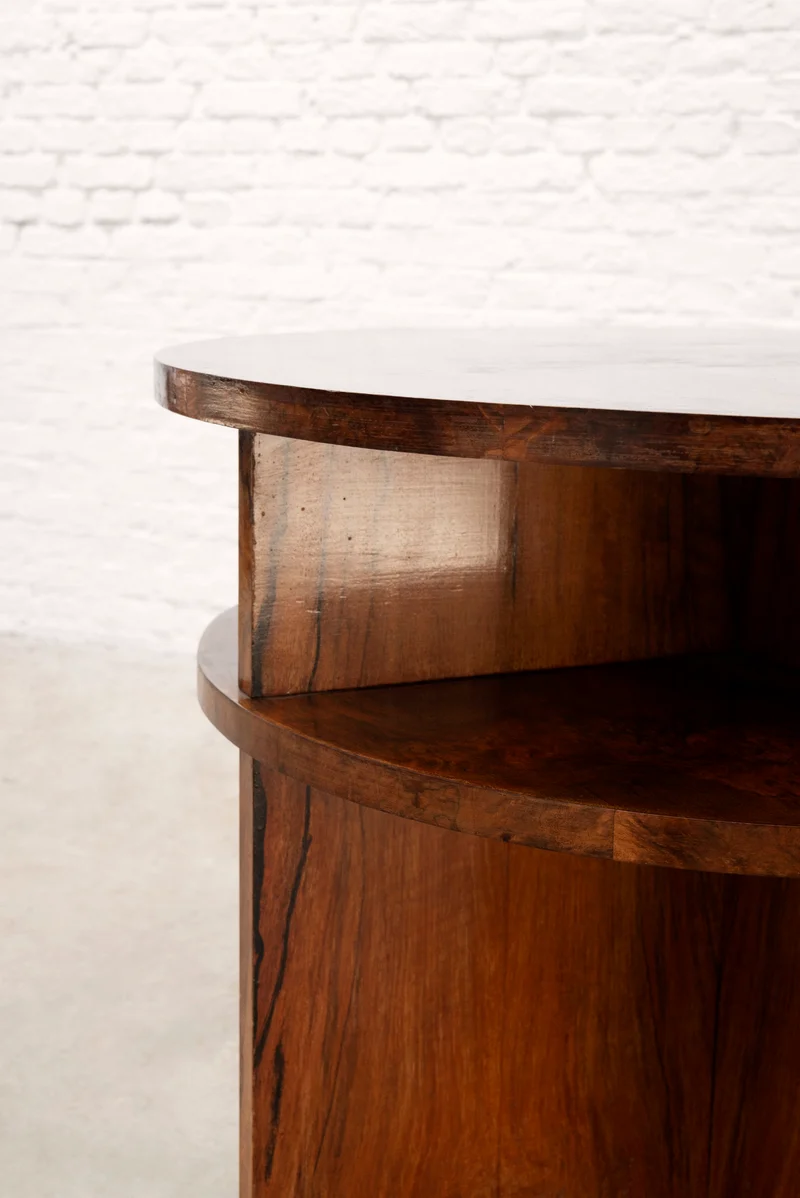 French Modernist Circular Coffee Table with Integrated Shelving, c. 1935