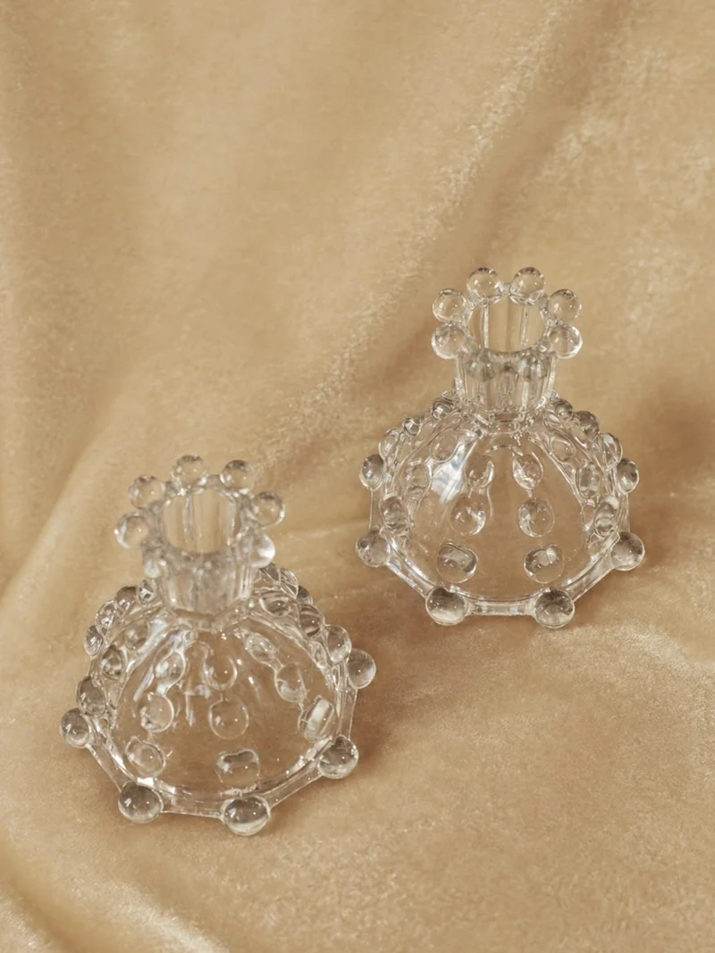 Set of 2 Candle Holders in Glass
