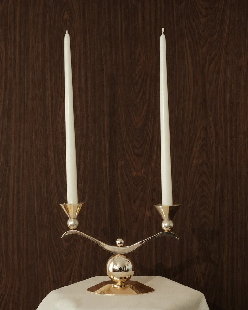 A Sculptural Silver- and Gold-Patinated Metal Candle Holder