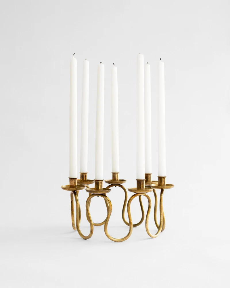 Scandinavian Modern Brass Candlebra by Lars Holmström, 1950s, Sweden