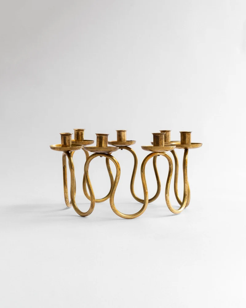 Scandinavian Modern Brass Candlebra by Lars Holmström, 1950s, Sweden