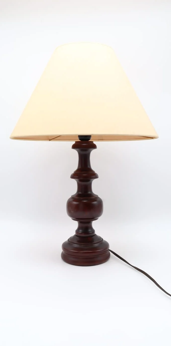 Vintage Mid-Century Turned Wood Table Lamp – France, 1960s