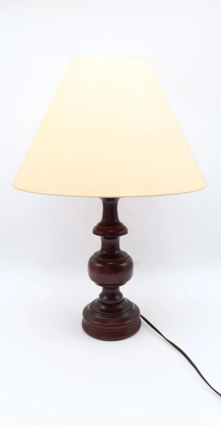 Vintage Mid-Century Turned Wood Table Lamp – France, 1960s