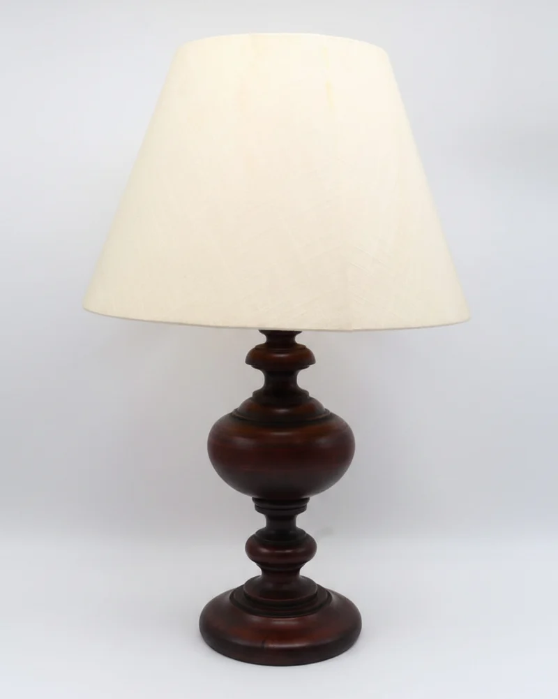 Vintage Mid-Century Turned Wood Table Lamp – Netherlands, ca. 1950–1960