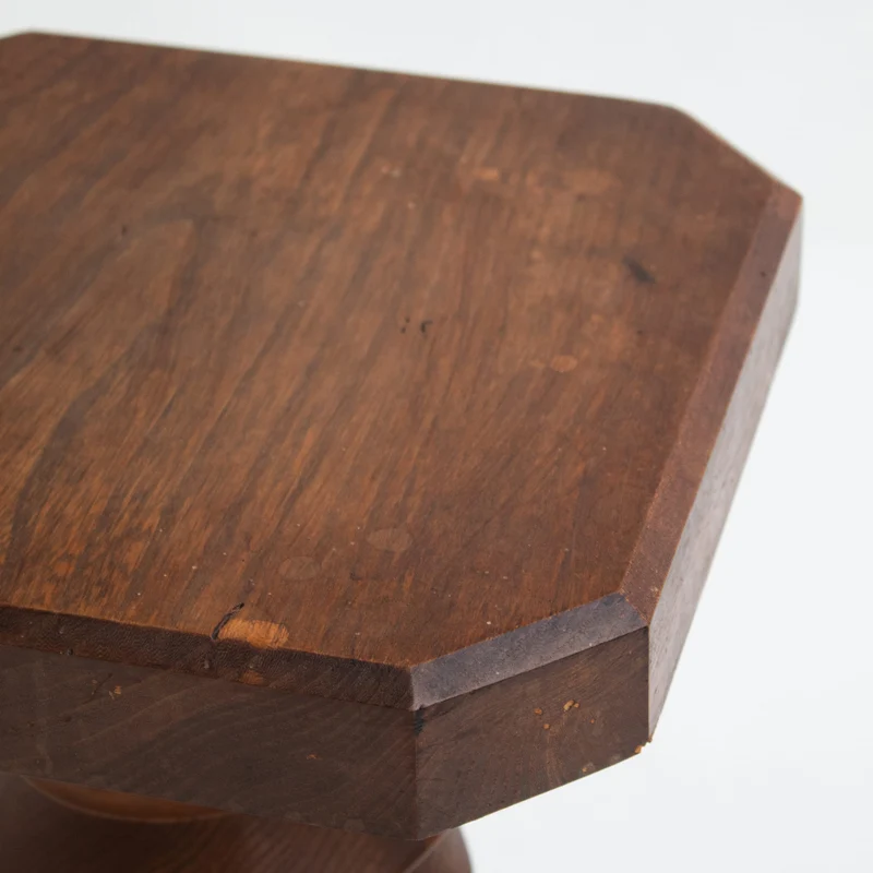 Sculptural Wooden Pillar in Solid Elm with Twisted Geometric Carving